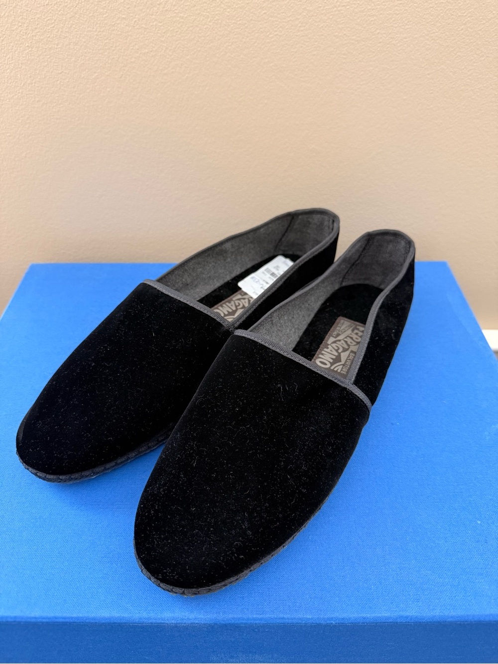 Salvatore Ferragamo Black Velvet Slip-On Loafers
